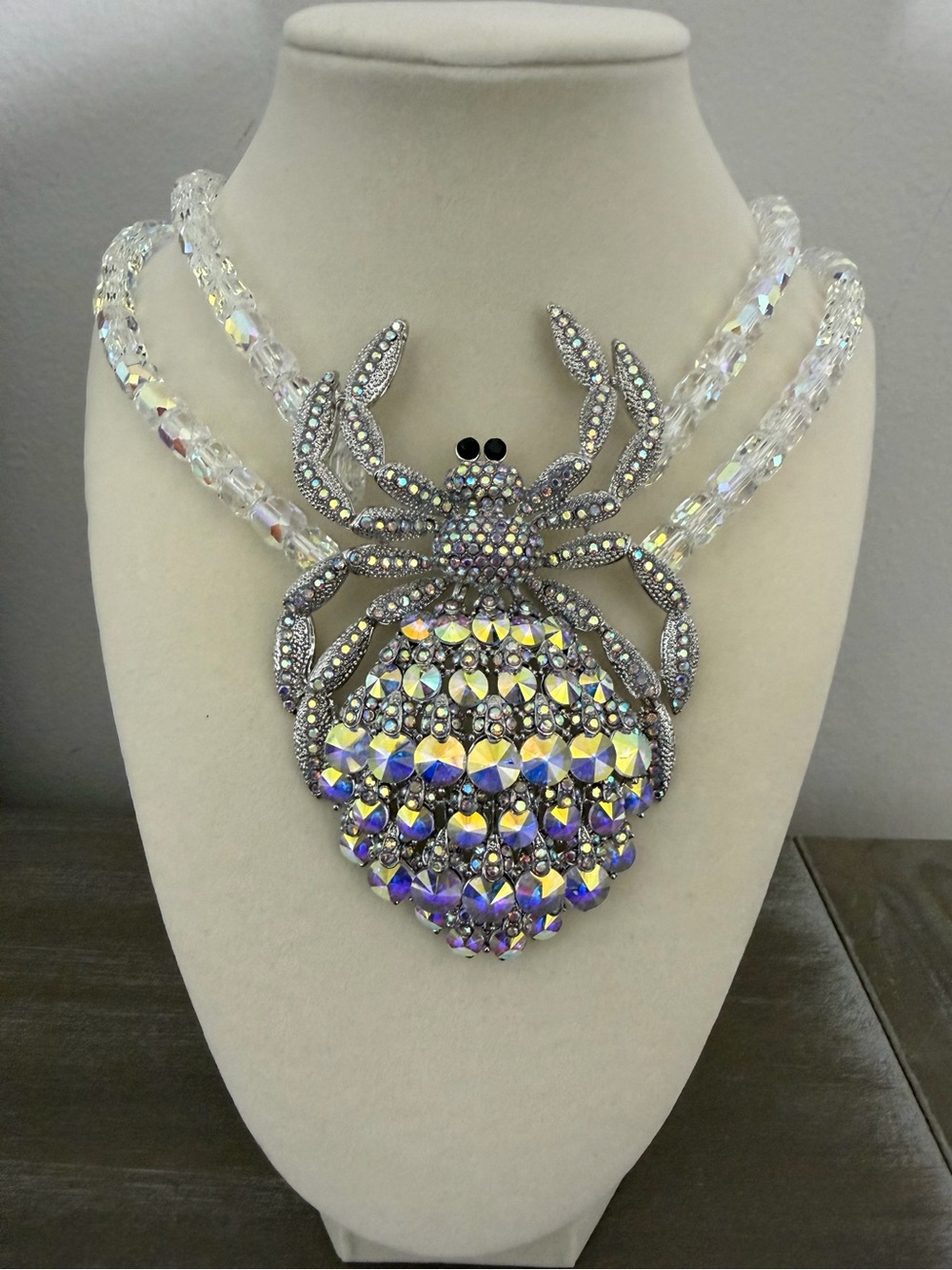 Eye Candy Iridescent Crystal Spider Statement Necklace Halloween - Picture 2 of 7